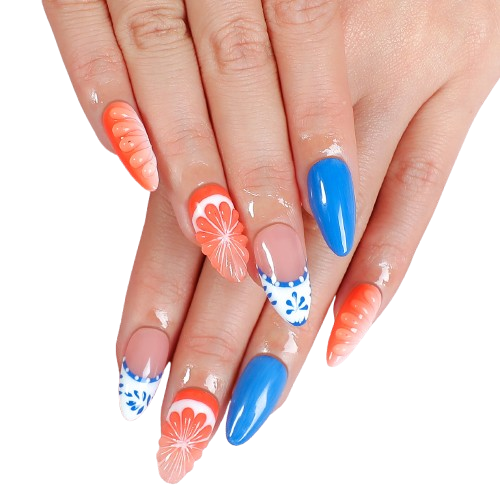 Summer Fruit Nail Set Reusable Glue On Nails Vacation Beach Nail Art
