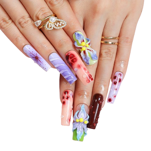 Cherry Blossom Fantasy Press On Nails Purple Pink Gradient Coffin Nails