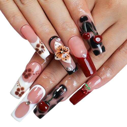 Cherry Blossom Aura Press-On Nails | 3D Y2K Square Nail Set