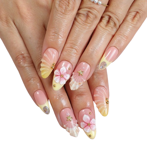 3D Sakura Flower Press-On Nails – Elegant Pink Floral Fake Nails