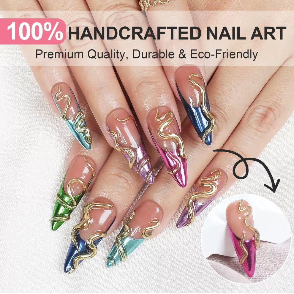 A8 Chrome Metallic Snake Press-On Nail Luxury False Nails