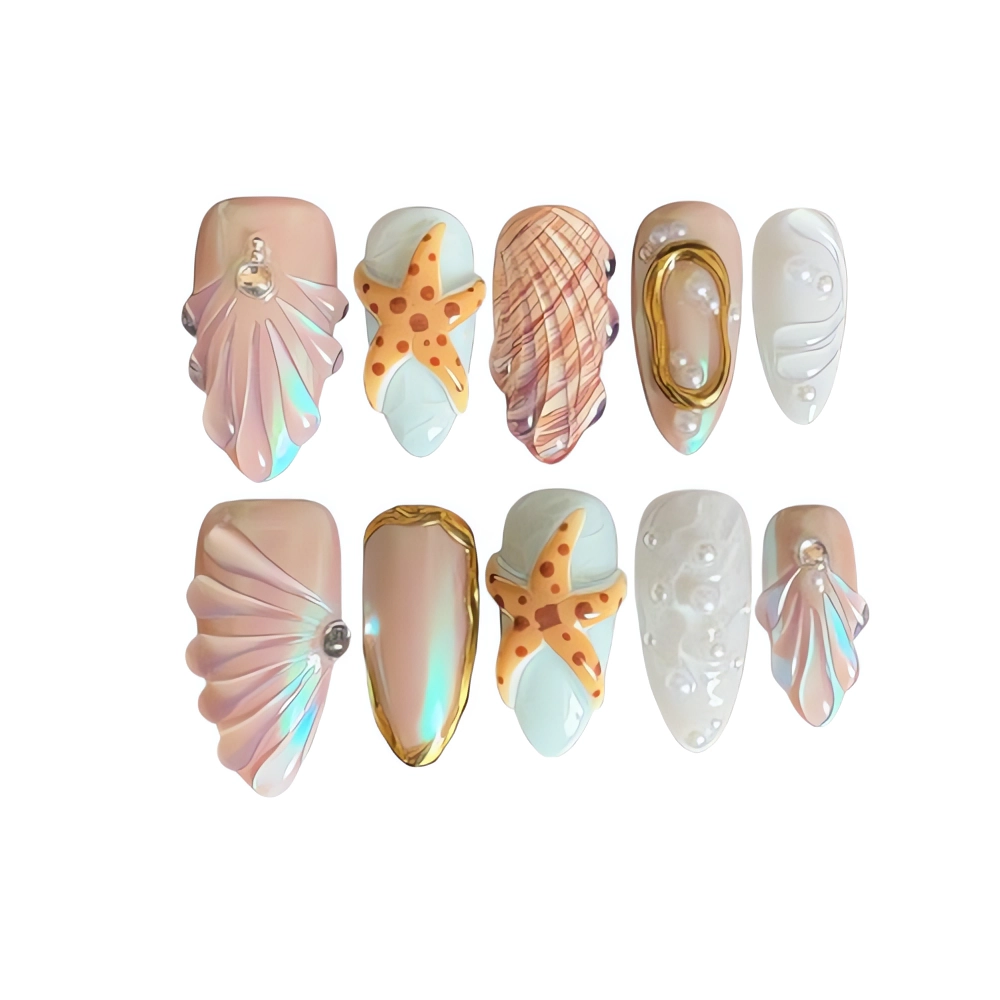 Summer Ocean Mermaid Press On Nails Starfish Vacation Nails